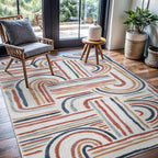 CAMILSON Indoor Outdoor Rug, Multicolor 5x7 Geometric Arch Striped Area Rugs for Patio and Home Areas, Easy-Cleaning Non-Shedding Living Room, Garden and Deck Washable Outside Carpet (5 x 7)