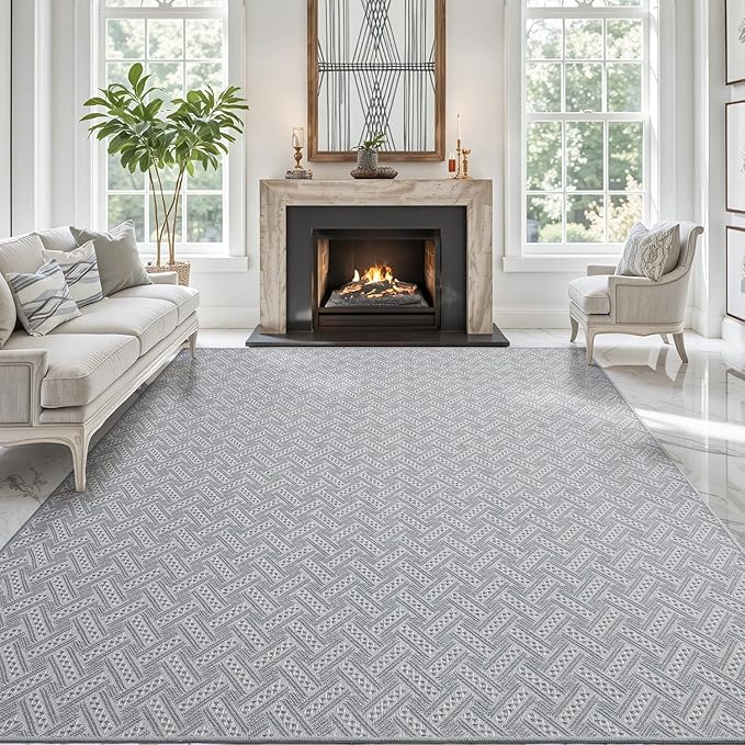 LUMI 4x6 Washable Low-Pile Area Rug for Living Room, Ultra Soft Modern Neutral Rugs with Non Slip Backing, Low Profile Carpet High Traffic for Bedroom, Dining Room, Grey