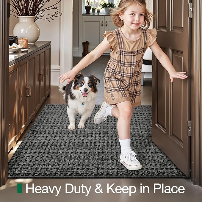 LUMI Washable Door Mat Indoor Entrance 36x60, Dirt Trapper Front Door Mats with Absorbent Interior and Non-Slip Rubber Backing, Entryway Doormat, Grey