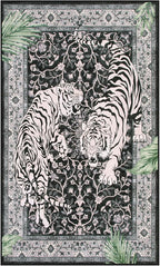 Moynesa Tiger Washable Rugs, 3x5 Entry Area Rugs, Non Slip Vintage Soft Living Room Carpet, Boho Low Pile Stain Resistant Indoor Throw Mat for Kitchen Bedroom Entrance, Black