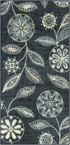 Maples Rugs Reggie Floral Runner Rug - Made in USA - Washable, Non Slip Indoor Carpet for Kitchen, Hallway, and Laundry Room, 2'6" x 5', Persian Blue