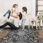 9x12 Area Rug Living Room Rugs, Stain Resistant Washable Rug, Vintage Large Non-Slip Backing, Low Pile Lightweight Print Rug for Bedroom Dinning Room Home Office (Tan/Gray)