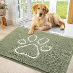 Smiry Dog Door Mat for Muddy Paws, Absorbent Dirt Trapper Non Slip Quick Dry Washable Chenille Mat for Mud Dogs, Entry Rug for Indoor and Outdoor (36x24 Inches, Sage Green and White)