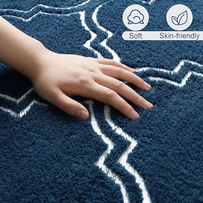 Amearea Fluffy Indoor Area Rug, Soft Trellis Moroccan Rugs for Bedroom, Shag Modern Area Rug for Living Room Kids Room Nursery, Easy Clean, Home Decor Low Pile Carpet, Teal Blue 5x7 Feet