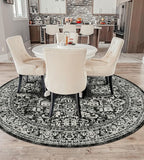 vivorug Round Rug 4ft Vintage-Inspired Round Area Rug Non-Slip Indoor Carpet for Living Room Bedroom Entryway, Stain Resistant Home Decor Circle Rug, Black and White