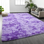 Large Shag Area Rugs 8 x 10, Tie-Dyed Plush Fuzzy Rugs for Living Room, Ultra Soft Fluffy Furry Rug for Bedroom, Indoor Carpet Nursery Rugs for Kids Room Home Decor, Purple