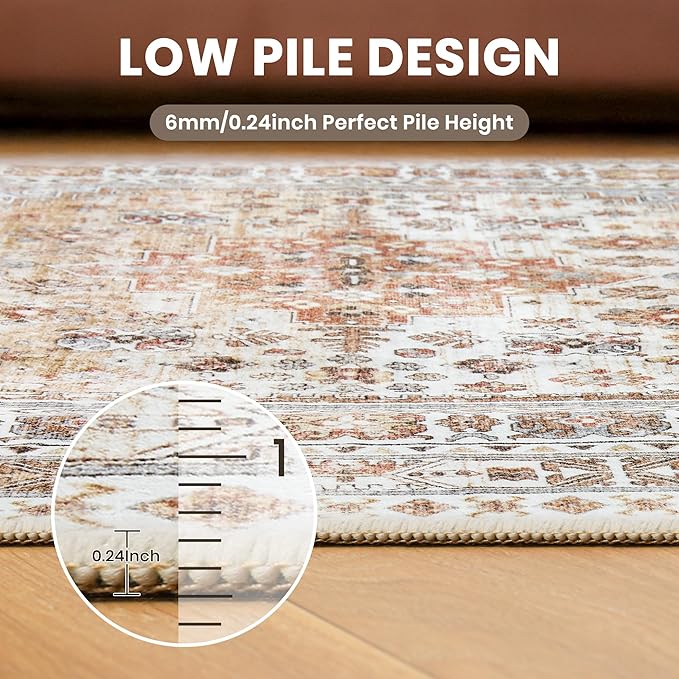 zesthome Washable Runner Rug 2.5x10 - Stain Resistant Entryway Rug,Ultra-Thin Kitchen Rugs, Anti Slip Backing Runner Rugs for Entrance Laundry Room Indoor Hallway (Orange,2.5'x10')