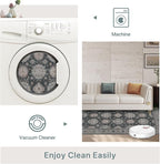 5x7 Area Rug Machine Washable Boho Rug for Living Room,Ultra-Thin Low Pile Carpet,Lightweight Indoor Printed Rug,Non Slip Floral Area Rug for Bedroom, Dining Room, Home Office,Black