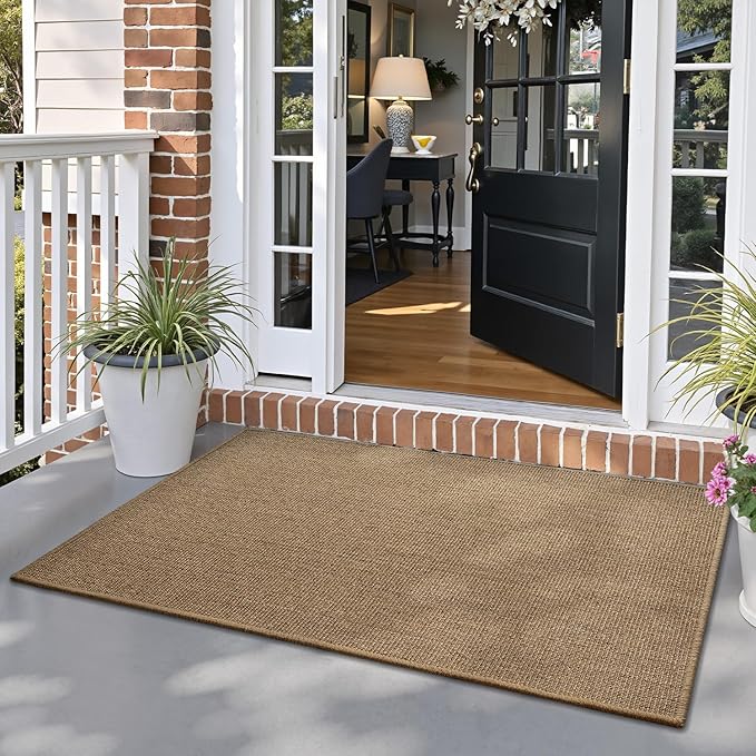 LUMI Handwoven Sisal Door Mat, Non-Slip Durable Entryway Mat, Welcome Front Doormat, Solid Floor Mats for Entrance, 32"x48", Brown Sisal