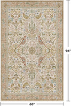 Washable Area Rugs 5x8 for Bedroom - Western Nature Rugs for Living Room, Dinning Room,Playroom, Guest Room with Boho Beige Neutral Botanical & Bird Pattern, Non Slip Stain Resistant Low Pile