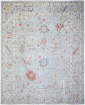 Steel Gray Pure Wool Hand Knotted Afghan Angora Oushak with All Over Pattern Natural Dyes Squarish Oriental Rug (11'9"x14')