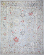 Steel Gray Pure Wool Hand Knotted Afghan Angora Oushak with All Over Pattern Natural Dyes Squarish Oriental Rug (11'9"x14')