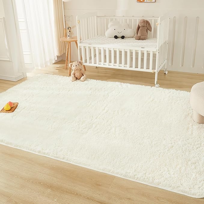 Andency Cream Soft Area Rugs for Living Room Bedroom, 5x8 Fluffy Shaggy Bedside Rug, Non-Slip Large Shag Fuzzy Plush Carpets for Bedroom Kids Dorm Nursery Home Decor Aesthetic