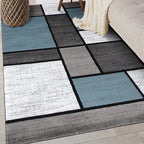 Rugshop Modern Geometric Boxes Blue Area Rug, Non-Shedding Carpet for Bedroom, Office, or Small Living Room, 4' x 6'