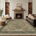 Vintage Distressed 8x10 Rugs for Living Room Bedroom, Washable Non Slip Dining Room Rugs for Under Table, Low Pile Thin Soft Carpet Moody Medallion Pattern Printed, Multi Brown/Slate Green