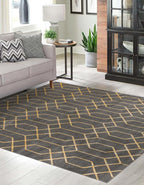 Unique Loom Glam Collection Area Rug - Trellis (7' 10" Square, Gray Gold/ Gold)