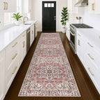 KOZYFLY Runners for Hallways 3x12 Ft Extra Long Washable Faux Wool Thin Hallway Rug Boho Runner Carpet Printed Entryway Rug for Bedroom Stairs Kitchen Living Room Hall, Terracotta/Beige