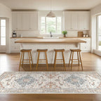 Runner Rug Kitchen Washable Rugs: 2x6 Non-Slip Boho Vintage Distressed Stain Resistant Indoor Neutral Farmhouse Throw Carpet for Hallway Bathroom Laundry Room Entryway Bedroom- Beige Blue