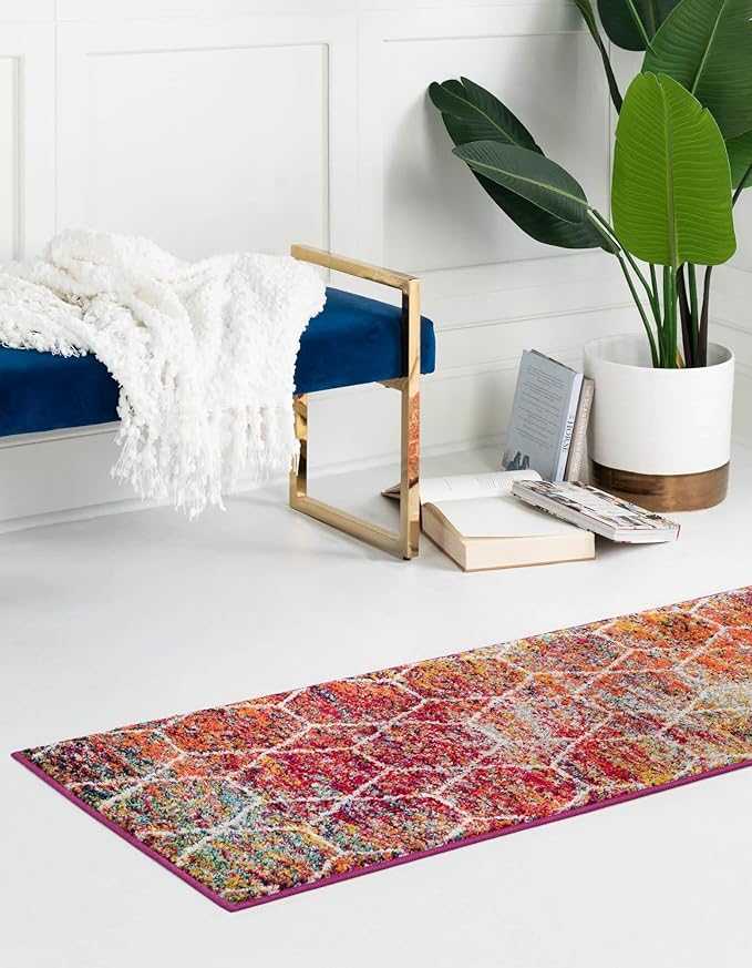 Unique Loom Trellis Frieze Collection Area Rug - Geometric (2' x 13' Runner, Multi/ Ivory)