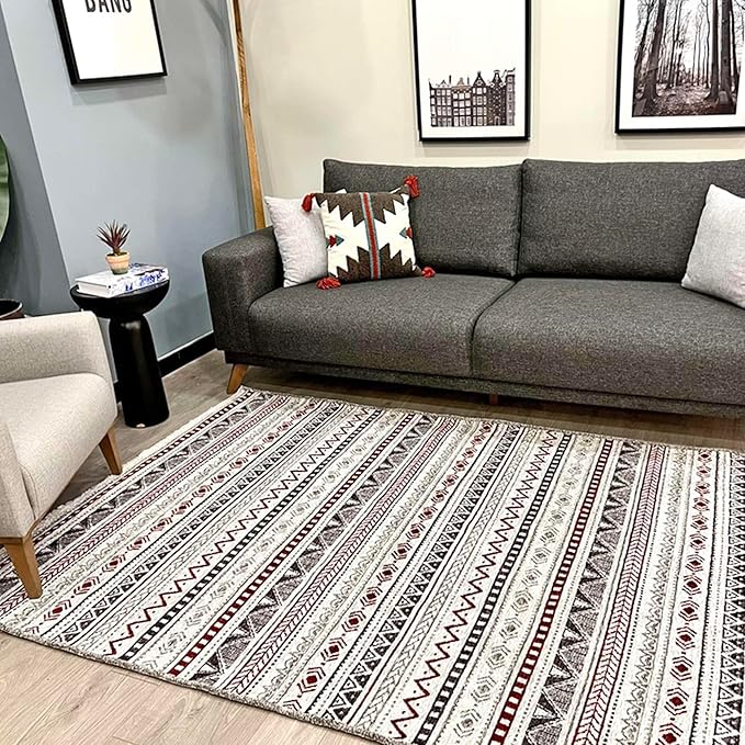 Alfa Rich 3x5 Red Burgundy White Gray Washable Area Rugs for Living Room Bedroom Kitchen Runner