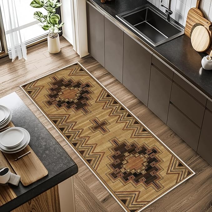 Vintage Geometric Cross Hallway Runner Rug, 3x10ft Entrance Washable Rug, Corridor & Foyer High-Traffic Area Rugs, Durable Non-Slip Mat, Soft Bedroom Rugs, Southwestern Home Decor Carpet