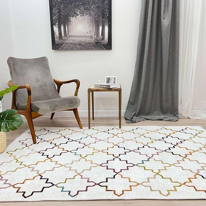 Alfa Rich 3x5 Moroccan White Washable Area Rugs for Living Room Bedroom Kitchen Decor Cotton Runner