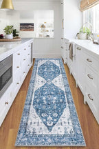 COMSLE Boho Runner Rug, 2' x 8' Washable Area Rugs for Hallway Faux Wool Small Kitchen Distressed Throw Rug Non-Slip Laundry Room Carpet Runner for Entryway Indoor Door Mat Bedroom