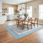SOULFUL Medium Pile 8x10 Rugs for Living Room - Cozy Soft Underfoot Large Area Rug - Mist Blue Boho Floral - Washable Non-Slip - Perfect for Bedroom Kids Room Under Dining Table Office