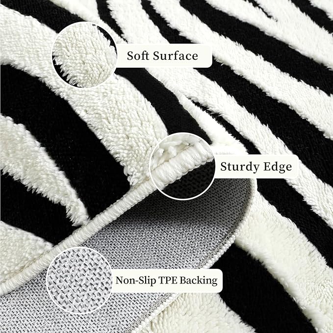 YIHOUSE 6×9 Ft Area Rugs for Living Room: Modern Washable Rug - Abstract Black and Cream White Rug for Bedroom Dining Room Office Playroom Nursery Home Decor - Nonslip Non-Shedding Striped Rugs