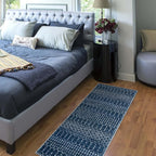 Lahome Moroccan 2x5 Washable Blue Runner Rug, Non-Slip Low-Pile Stain Resistant Kitchen Rugs, Geometric Soft Bathroom Runner Carpet for Entrance Bedroom Laundry (Blue,2'x5')
