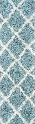 SAFAVIEH Dallas Shag Collection Runner Rug - 2'3" x 6', Seafoam & Ivory, Trellis Design, Non-Shedding & Easy Care, 1.5-inch Thick Ideal for High Traffic Areas in Living Room, Bedroom (SGD257C)