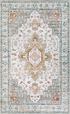 Moynesa Ultra-Thin Washable Area Rug - 3x5 Entryway Rug Washable Bedroom Rug Non Slip Front Door Mat, Vintage Medallion Printed Indoor Carpet for Living Laundry Bathroom Vanity Foyer, Beige/Gold