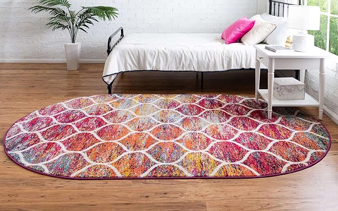 Rugs.com Lattice Frieze Collection Rug – 7' x 10' Oval Multi Medium Rug Perfect for Living Rooms, Large Dining Rooms, Open Floorplans