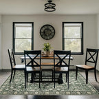 Area Rug 5×7 Washable Rugs for Bedroom, Vintage Floral Rug Soft Non Slip Stain Resistant Carpet for Living Room Dinning Room Kitchen Home Office Green Black