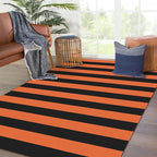 KOZYFLY Striped Outdoor Rug 4x6 Ft Orange and Black Halloween Fall Hand Woven Area Rug Washable Outdoor Doormats Indoor Entrance Mat for Front Door Kitchen Entryway Patio Front Porch Decor