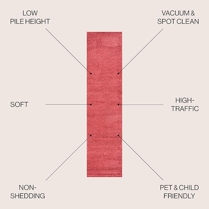 JONATHAN Y Haze Solid Low-Pile Red Runner Rug 2x10, Coastal,Bohemian,Minimalist,Classic, Easy-Cleaning for Living Room,Bedroom,Kitchen,Pet Friendly,Non-Shedding (SEU100E-210)