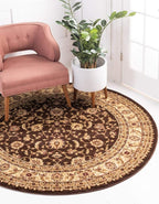 Unique Loom Voyage Collection Traditional Oriental Classic Intricate Design Area Rug (6' 0 x 6' 0 Round, Brown/Ivory)