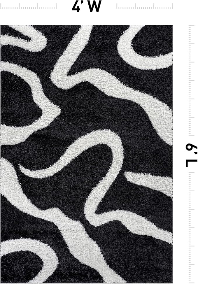 Rugshop Abstract Wavy Shag Area Rug Anthracite Dark Gray 4' x 6' Ideal for Small Living Rooms, Offices, or Beside The Bed