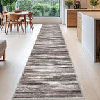 Modern Abstract Runner Rug 2.6x16, Dark Light Brown White Washable Long Kitchen Runner Non-Slip Soft Hallway Rug Runner Thin Print Faux Wool Carpet for Entryway Bedroom Laundry Room Indoor