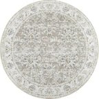 jinchan Round Rug 5ft Area Rugs Vintage Floral Distressed Design - Machine Washable Non-Slip Low-Pile Ultra-Thin Circle Rug for Entryway Bedside Living Room Dining Room Bedroom (5' Round,Taupe)