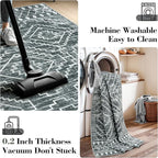 Wonnitar Washable Kitchen Runner Rug 2x6, Moroccan Grey Runners for Hallway, Non Slip Bohemian Soft Bathroom Throw Mat Geometric Carpet Runner for Laundry Entryway Bedroom (Dark Grey,2'x6')