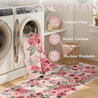 DUKINO 2x5 Washable Runner Rugs, Non Slip Floral Print Entryway Rug with Soft Low Pile, Lightweight Mat for Living Room, Bathroom, Bedroom, Kitchen, Pink
