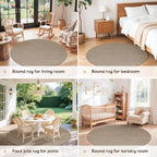 LBRO2M Easy Jute Solid Area Rug 4X4 Round Washable Rugs for Living Room Dining Room Bedroom Natural Jute Look Indoor Outdoor Rug Durable, Solid Non Shedding Eco Friendly (4X4 Natural)