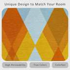 Washable 6x6 Diamond Rug Living Room, Geometric Orange and Blue Plaid Design Area Rugs for Bedroom, Diamond Home Decor Carpet, Low Pile, Non Slip, Kids & Pet Friendly (N4144)