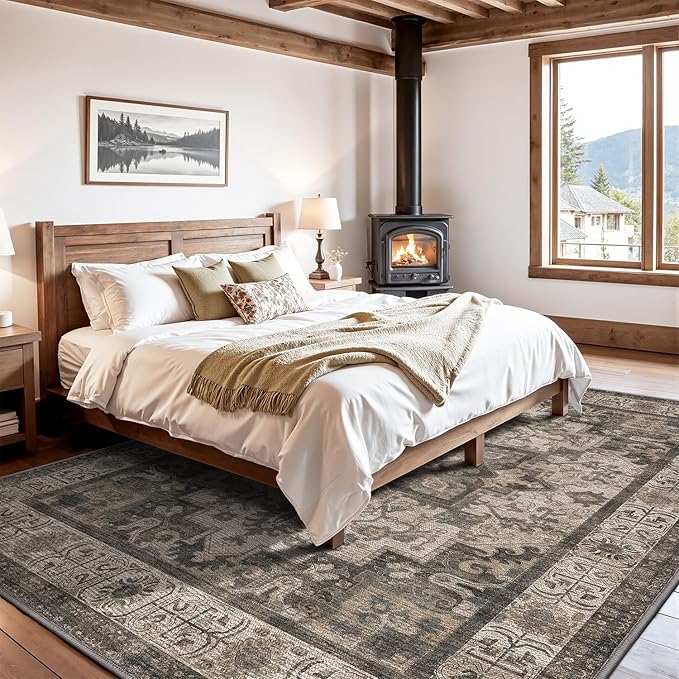 LUMI Washable Area Rug 4x6 for Living Room, Ultra Soft Stain Resistant Carpet with Non Slip Rubber Backing, Non-Shedding Low Pile Rugs for Bedroom, Dining Room, Indoor, Office