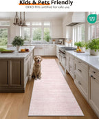 Art&Tuft Non-Slip Runner Rug - 2x6 Runner Rug Washable Low-Pile Rugs Runners, Soft Distressed Carpet Runner for Bedroom Bathroom Kitchen Laundry Living Room, Lightpink