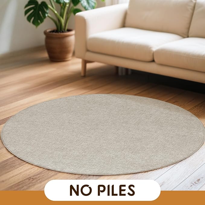 LBRO2M Easy Jute Solid Area Rug 4X4 Round Washable Rugs for Living Room Dining Room Bedroom Natural Jute Look Indoor Outdoor Rug Durable, Solid Non Shedding Eco Friendly (4X4 Gray)