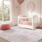 Washable Area Rugs 6'x8' Non-Slip Modern Abstract Soft for Living Room Entryway Bedroom Nursery, Print Pattern, Grey Pink