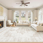 8X10 Area Rugs for Living Room, Washable Rugs Beige Vintage Medallion Non-Slip Soft Low Pile Rug Large Indoor Retro Carpet for Bedroom Dining Room Home Office Nursery Room(Beige,8'x10')