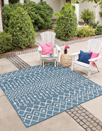 Unique Loom Outdoor Trellis Collection Area Rug - Tribal Trellis (5' 1" Square, Blue/ Ivory)